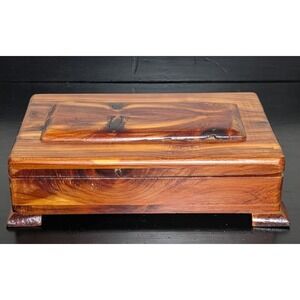 Vintage 1954 - 1956  Wood Trinket/Jewelry Box With Lid Artist Signed & Dated